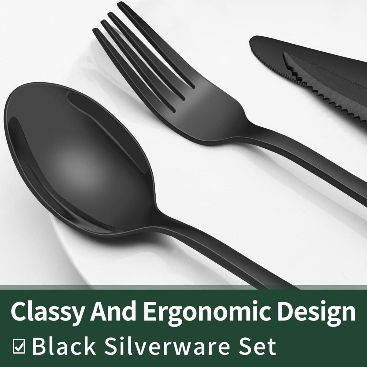 EWFEN 24-Piece Black Silverware Set with Steak Knives - Image 3