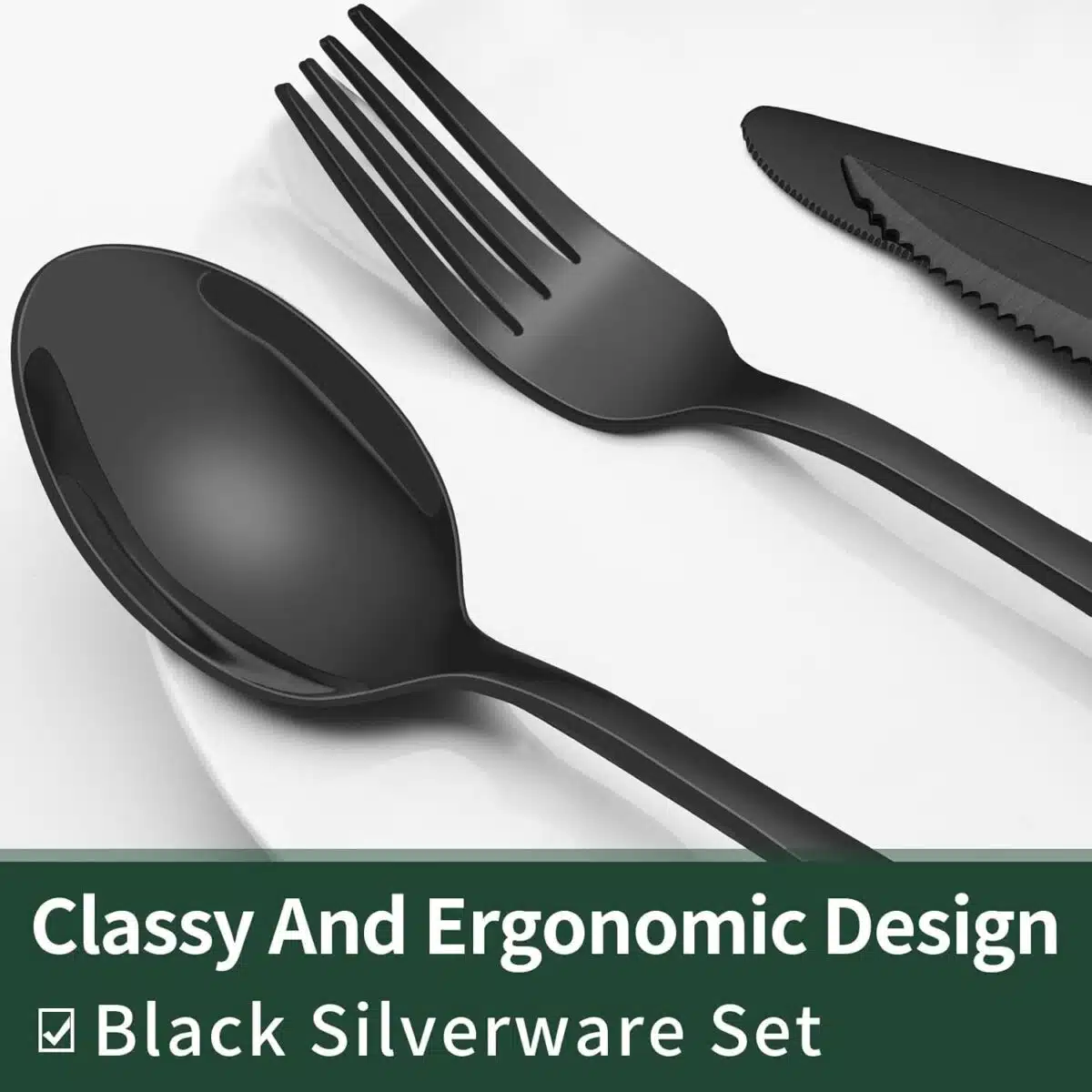 EWFEN 24-Piece Black Silverware Set with Steak Knives - Image 3