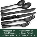 EWFEN 24-Piece Black Silverware Set with Steak Knives - Image 2