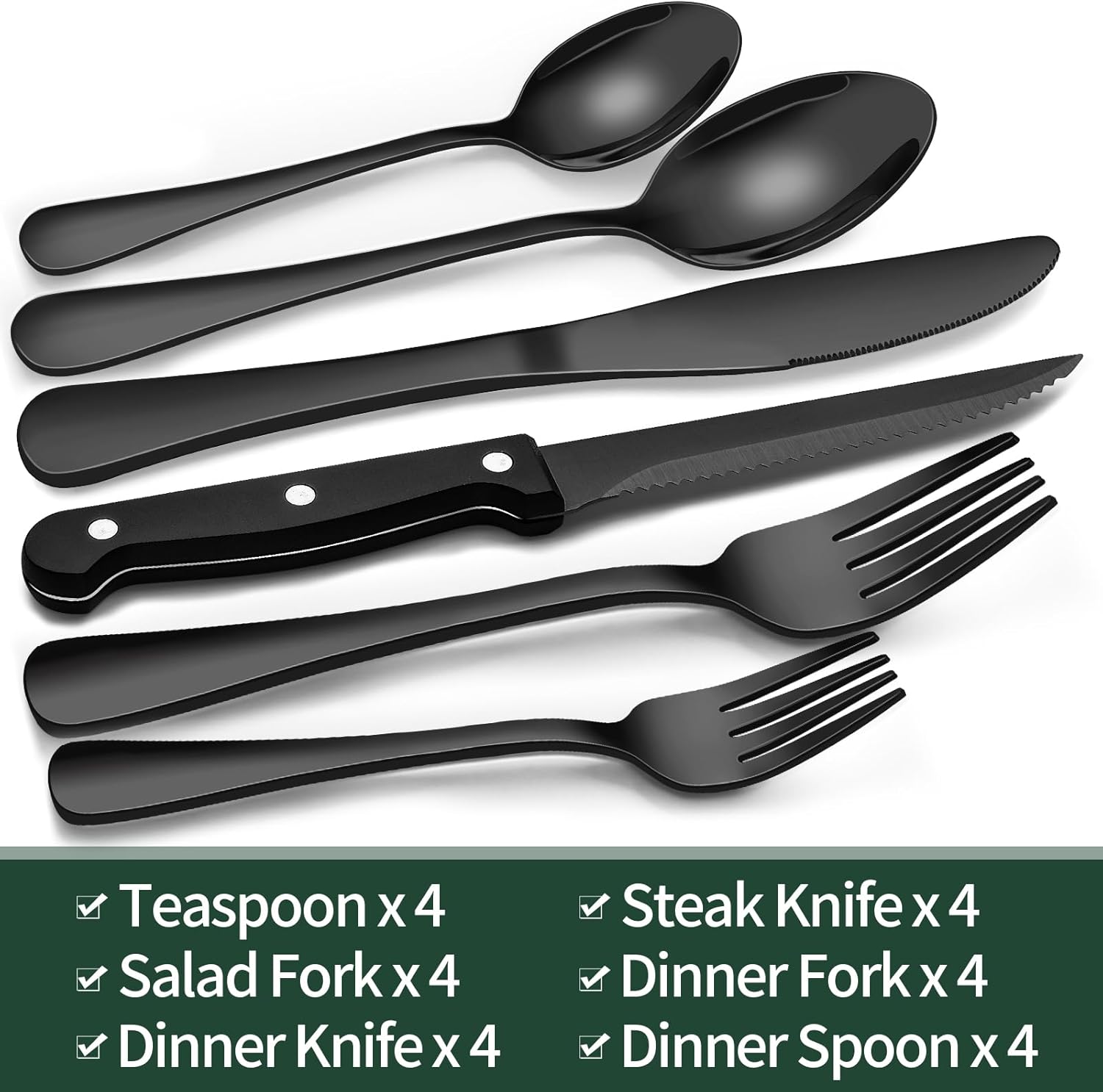 71X5cMDIxuL._AC_SL1500_ EWFEN 24-Piece Black Silverware Set with Steak Knives - Image 2