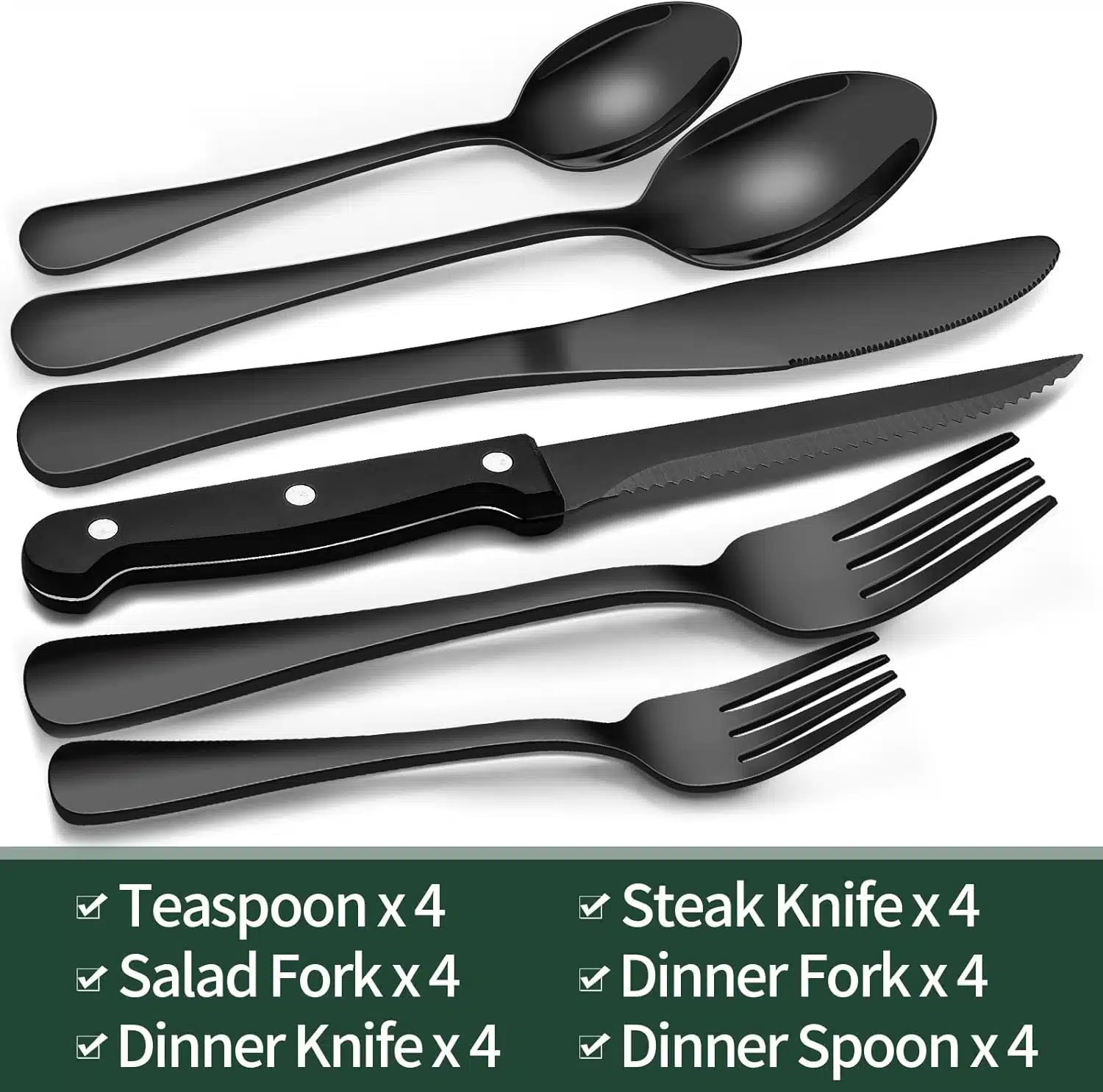 71X5cMDIxuL._AC_SL1500_ EWFEN 24-Piece Black Silverware Set with Steak Knives - Image 2