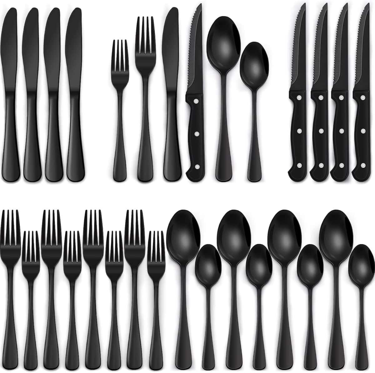 EWFEN 24-Piece Black Silverware Set with Steak Knives - Image 1