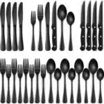 EWFEN 24-Piece Black Silverware Set with Steak Knives
