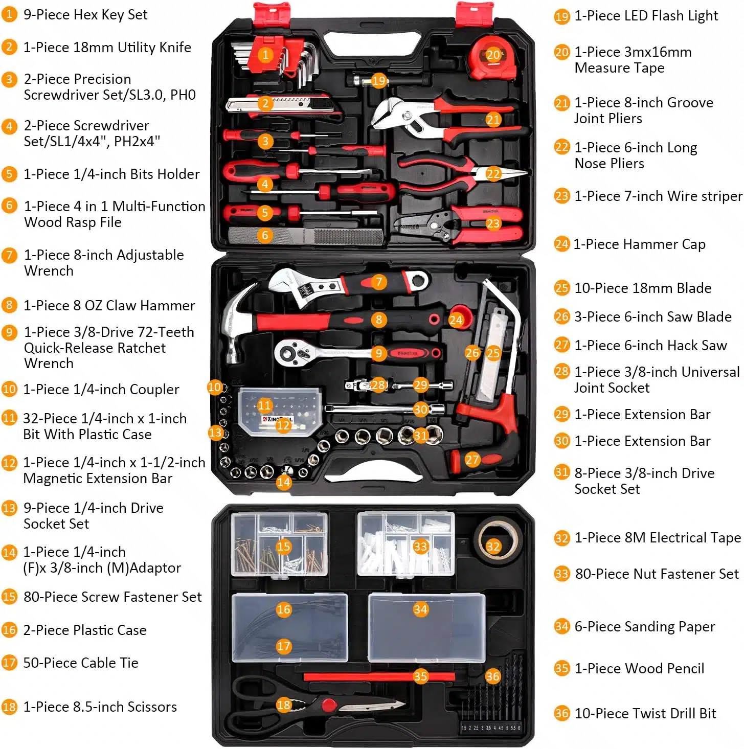 81v7kXsP7rL._AC_SL1500_ KingTool 325 Piece Home Repair Tool Kit - Image 2